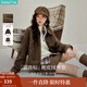 茵曼2025秋冬女裝新款空氣層麂皮絨短外套復古美拉德寬松夾克 咖啡色 M