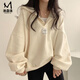 漫蔻依套頭連帽衛(wèi)衣女2025春秋ins風(fēng)oversize寬松vibe風(fēng)蝙蝠衫外套上衣 杏色 L