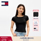 TOMMY JEANS【修身正肩】25春夏新款女裝螺紋彈力開(kāi)衫/辣妹短款上衣T恤 【修身短款】黑色BDS S