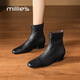 妙麗（Millies）真皮羊皮時(shí)裝靴女舒適百搭通勤切爾西瘦瘦靴加絨短靴女 黑色 37