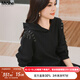 MsShe【10A抗菌空氣層】大碼女裝2025秋季胖mm連帽衛衣闊腿褲套裝 黑色現貨 2XL