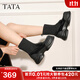 他她（TATA）厚底英倫樂(lè )福鞋女鞋瘦瘦彈力襪靴短靴冬新款CCJ02DZ4 黑色 36