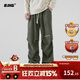 BJHG不計后果秋季燈芯絨褶皺傘兵褲潮牌男生寬松直筒美式垂感休閑褲女 橄欖綠 XL