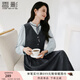 香影法式假兩件收腰連衣裙女2025秋季新款立領(lǐng)高智感拼接長(zhǎng)袖裙子 中灰 XL 170/92A/125-140斤