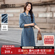 尚都比拉純棉牛仔風(fēng)連衣裙女秋季翻領(lǐng)長袖A字裙遮肉顯瘦中長款撞色花邊裙