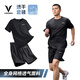 維動(dòng)（VEIDOORN）運動(dòng)冰絲套裝男籃球健身服夏短袖短褲速干跑步服休閑兩件黑色XXL