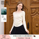 香影長(cháng)袖一字肩t恤女米色2025秋季新款氣質(zhì)網(wǎng)紗拼接顯瘦絕美上衣 米色 X851236 XL