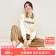 尚都比拉秋季時(shí)尚休閑套裝女撞色翻領(lǐng)衛衣燈籠長(cháng)褲兩件套 杏配咖色 L 