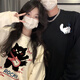 MDlila情侶裝衛衣秋冬季加絨圓領(lǐng)外套2024新款一男一女寬松長(cháng)袖衣服定制 音樂(lè )怪才 男黑+女白  (春秋款) 男L+女M