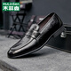 木林森（MULINSEN）品牌皮鞋男2025夏季新款牛皮商務(wù)休閑鞋樂福鞋一腳蹬懶人休閑皮鞋 黑色（品牌男鞋） 40 250mm