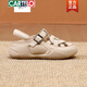 卡帝樂(lè)鱷魚（CARTELO）真皮羅馬包頭涼鞋女2025夏新款復(fù)古百搭后空透氣鏤空厚底洞洞鞋 米白色 38