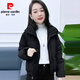 皮爾卡丹（pierre cardin）小香風(fēng)棉服外套立領(lǐng)面包服短款小個(gè)子開(kāi)衫棉衣女冬季新款純色加厚 黑色 XL (建議115斤-130斤)
