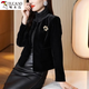 啄木鳥(niǎo)黑色金絲絨短外套女秋冬2024新品洋氣小香風(fēng)圓領(lǐng)長(cháng)袖西裝西服上衣 黑色 2XL 125-135
