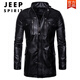 JEEP SPIRIT特大碼英倫個(gè)性中長(cháng)款潮流男士皮衣加厚仿真皮機車(chē)皮服風(fēng)衣尼克服 黑色 M