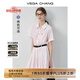 VEGA CHANG短袖連衣裙女2025新款夏學院風翻領條紋高腰顯瘦小個子襯衫裙 櫻花粉 L