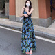 妙奕嘉碎花吊帶連衣裙女裙子2025夏季新款純欲新中式長裙法式海邊沙灘裙 藍色油畫碎花吊帶連衣裙 L 【建議120斤以內】