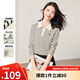 歐莎（OSA）復古條紋Polo領(lǐng)長(cháng)袖T恤女2025秋新款休閑通勤大碼巨顯瘦上衣正肩 黑杏條紋 XL