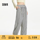 森馬（Semir）休閑褲女松緊腰遛彎長(cháng)褲氣質(zhì)慵懶2025夏新款條紋闊腿褲顯腿長(cháng) 白藍色調00318 M
