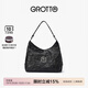 GROTTO個(gè)樂(lè )經(jīng)典黑石hobo包大小號植鞣綿羊皮腋下單肩斜挎軟包通勤禮物 經(jīng)典黑 銀標L