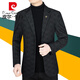 皮爾卡丹（pierre cardin）休閑西裝男士外套修身韓版春秋款毛呢小西服上衣男中年爸爸裝針織 2202灰黑 XL 180【適合135斤-150斤】