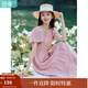 茵曼波浪邊袖連衣裙2025夏女裝新品松緊腰大A擺蛋糕公主裙子 藕粉色 -K18322386H1 S