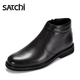 沙馳（SATCHI）男鞋2025冬季新款加絨保暖高幫切爾西皮靴商務(wù)休閑頭層牛皮馬丁靴 黑色 39
