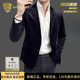 NASAOVER男士高端金絲絨休閑西服外套韓版修身翻領(lǐng)純色小西服潮流帥氣男裝 黑色 XL 【125-145斤】