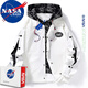 NASA BASE夾克男春秋款連帽寬松工裝潮牌休閑男春季情侶外套棒球服男裝潮流 K22508白色 XL (建議體重110-130斤)