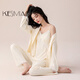 KESIMIAO輕奢品牌女士長(cháng)袖睡衣秋冬季帶胸墊吊帶背心性感家居服三件套 22136椰白 帶胸墊三件套 L 100-120斤
