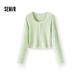 森馬（Semir）毛衣女短款假兩件正肩顯瘦2025春季新款緊身絞花毛衫慵懶氣質(zhì) 白綠色調00314 L 165/88A