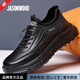JASONWOOD正品25年新款輕奢男鞋真皮運(yùn)動(dòng)鞋商務(wù)休閑舒適不悶?zāi)_減震輕便耐磨 黑色皮鞋碼 41