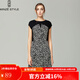 名師路品牌女裝夏裝歐美街頭波點(diǎn)印花豹紋a字裙短袖拼接連衣裙 4S52492黑色80 L