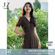 玖姿·安娜蔻優(yōu)雅淑女風(fēng)碎花收腰抽褶輕薄中長(cháng)連衣裙女2024夏款 花黑 M