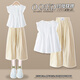 小豬彼特女童夏裝套裝2025新款夏季洋氣穿搭夏款大童兒童衣服女孩時(shí)髦童裝 9992白色+18485淺卡其色【套裝】 160 cm