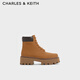 CHARLES&KEITH系帶機車(chē)靴馬丁靴女生日禮物送女友CK1-90380143 CARAMEL焦糖色 35