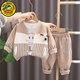 G.DUCKKIDS小黃鴨男童秋裝套裝2025兒童衣服一歲寶寶春秋季小狗棒球服三件套 卡其色 90 建議80-90cm1歲半-2歲
