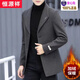 恒源祥秋冬季韓版潮流修身英倫休閑呢子大衣毛呢外套男短款加絨加厚 灰色 XL 130-150斤