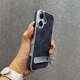 巴蒂尼 電鍍側貼皮紋適用iphone17手機殼蘋(píng)果16promax隱形支架15pro高級感14潮牌13超防摔12創(chuàng  )意 【藍色】 iPhone 16 Pro