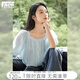 對白法式方領(lǐng)短袖襯衫女夏季2025新款雪紡衫優(yōu)雅減齡泡泡袖薄上衣 晴空藍 S