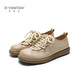 青婉田出游復古小皮鞋女小眾文藝深口樂(lè )福系帶單鞋厚底休閑鞋 米白色 39