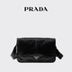 PRADA/普拉達【禮物】男士金屬徽標飾牛皮革單肩包郵差包 黑色