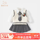 班喜迪女童學(xué)院風(fēng)連衣裙秋裝2025新款洋氣兒童jk公主裙寶寶針織套裝春秋 米色三件套 100
