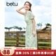 百圖betu女裝夏新款連衣裙法式拉鏈碎花短袖雪紡連衣裙女2307T69 綠色 L