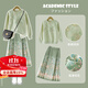 優(yōu)優(yōu)1點(diǎn)（Yoyo one）2025新款春秋裝女童漢服新中式套裝大童秋冬連衣裙兒童國風(fēng)馬面裙 4907綠色+4411綠色不加絨 130 130cm