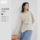 對白（DUIBAI）設計感捏褶顯瘦打底衫T恤女2025冬新款慵懶休閑內搭長(cháng)袖上衣 米杏色 S