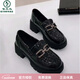 啄木鳥(niǎo)品牌斷碼處理真皮樂(lè )福鞋女2025新款春秋厚底一腳蹬女鞋英倫風(fēng)單鞋 黑色 37
