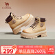 駱駝（CAMEL）大黃靴女時(shí)髦擦色粗跟戶(hù)外工裝馬丁靴 L24W076611 杏色(5孔) 38