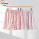 北極絨【2條】女士純棉四角短褲媽媽平角褲寬松大碼居家睡褲夏季大褲衩 海棠粉+粉菊花 短褲 2條 5XL （建議150-170斤）