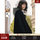 ELLE綿羊毛山羊絨兩件套毛呢外套女2025冬季新款休閑連帽羊毛大衣 黑色 M