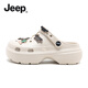 Jeep吉普涼鞋女夏季新款厚底增高外穿透氣洞洞鞋女一腳蹬沙灘包頭拖鞋 卡其色 質(zhì)感金屬 37-38 標準運動(dòng)鞋碼